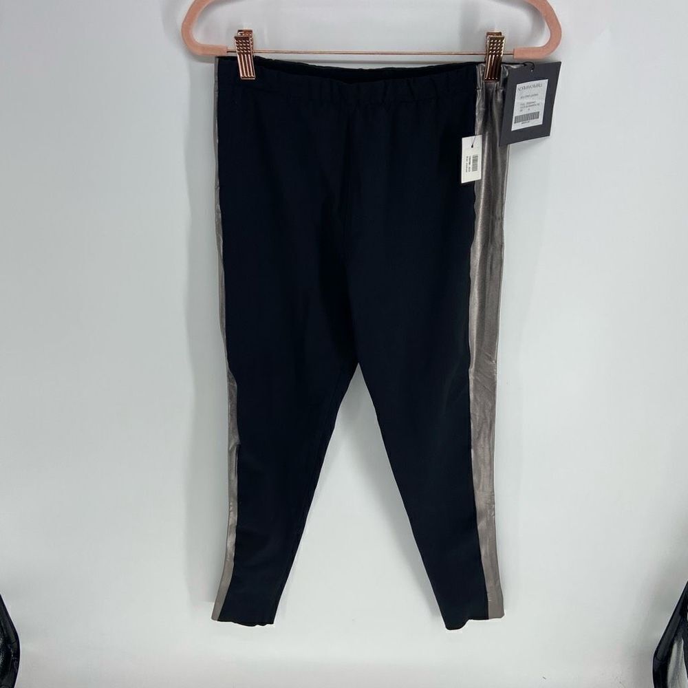 Norma Kamali Women's Black Elastic Waist Pull On Silver Side Leggings Medium NWT